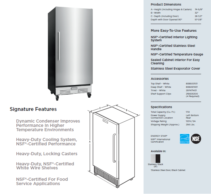 18 Pies Cúbico Refrigerador Comercial