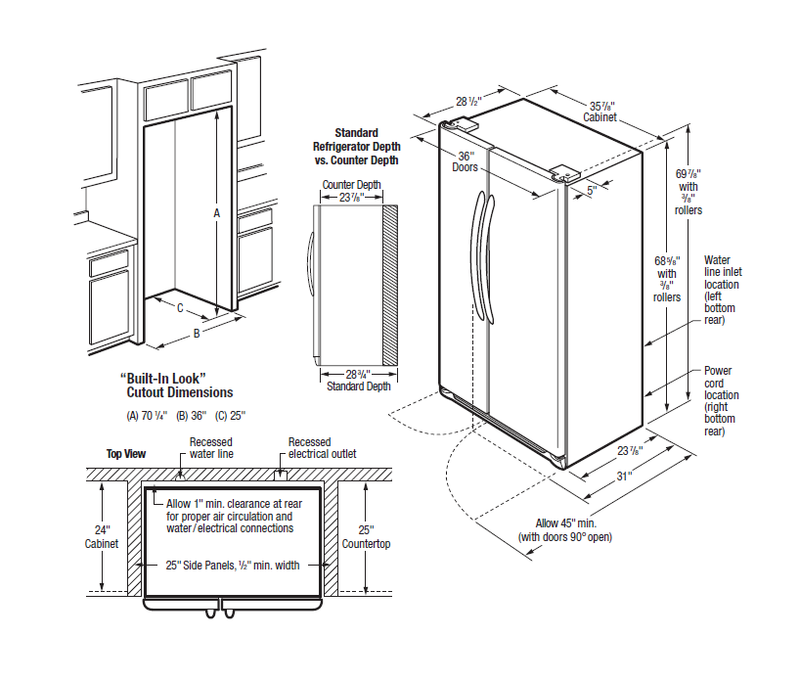 22 Pies Cúbico Refrigerator Side-by-Side | Dispensador de Agua y Hielo | Counter Depth