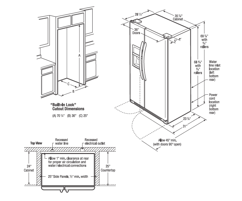 22 Pies Cúbico Refrigerator Side-by-Side | Dispensador de Agua y Hielo | Counter Depth