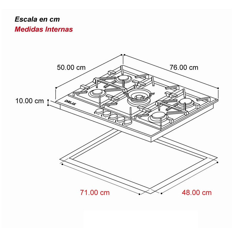 Estufa (Tope) de gas de 76cm | 5 quemadores | Cooktop