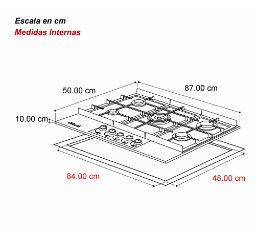 Estufa (Tope) de gas de 90cm | 5 quemadores | Cooktop