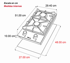 Estufa (Tope) de gas de 30cm | 2 quemadores | Cooktop